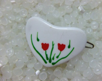 vintage barrette, painted white heart, tiny hear, vintage 1970s barrette