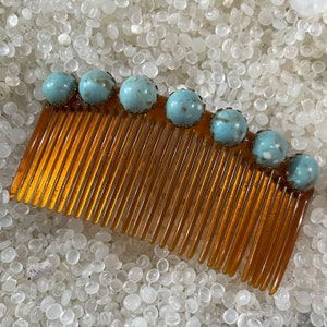 vintage hair comb ,   turquoise stone,