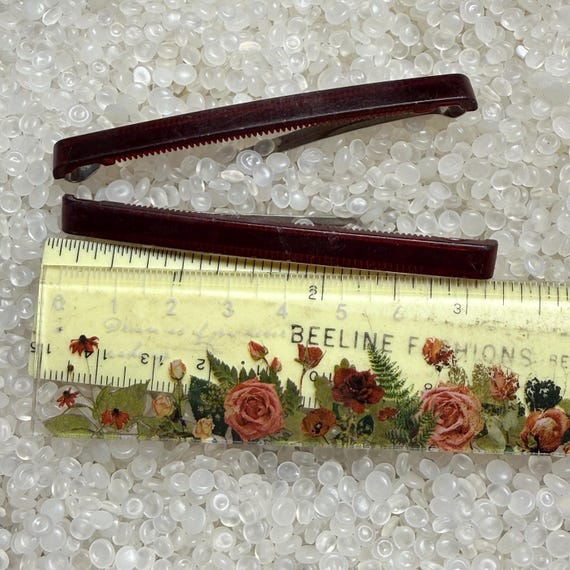 vintage barrettes, narrow barrette, Goody barrettes, long narrow barrettes,  longer size 3 inch , burgundy brown,W11 View 5