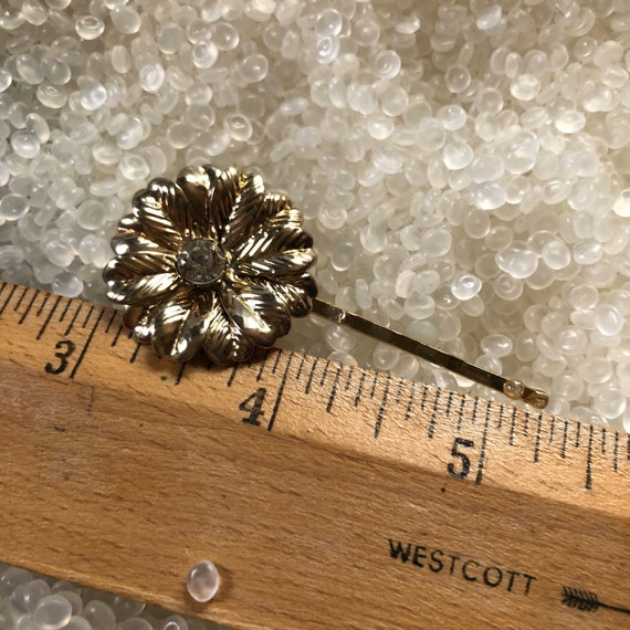 Vintage  bobby pin barrette, gold  flower,rhinest… - image 5