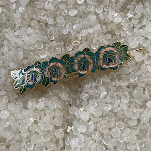 vintage barrette,  enamel cloisonne,  flowers barrette,  blue barrette,hair accessory, E8