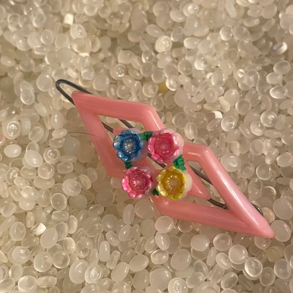 barrette à cheveux vintage, barrette rose avec grappe de fleurs, vintage des années 1950, x9