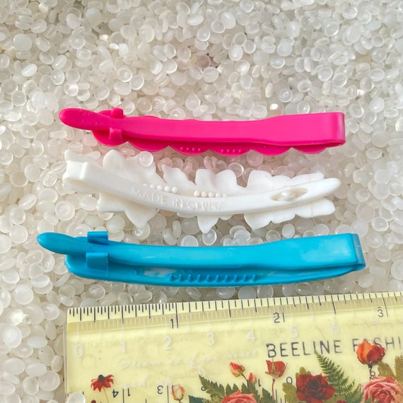 vintage  barrette plastic barrettes, pink twist barrette,white flowers barrette, teal blue bar barrette larger size, goody barrettes, h18 View 3