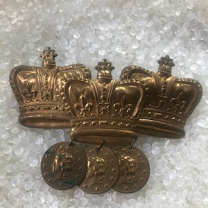 Vintage barrette, gold crown barrette,old gold  royal crown, gold coins, old gold look,