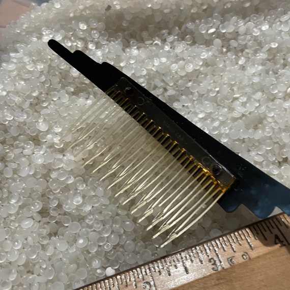 vintage hair comb, Black with rhinestones, vintag… - image 3