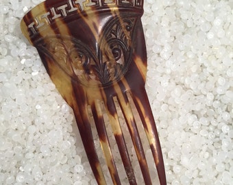 antique hair comb, hair fork, carved tortoiseshell, faux tortoiseshell, h4