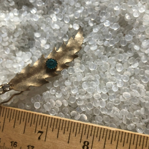 vintage rhinestone and emerald stone hair pin , h… - image 5