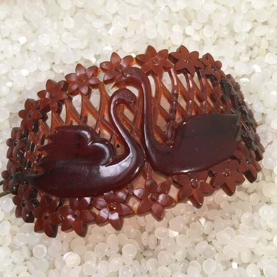 Vintage barrette, Antique barrette, Swans barrette