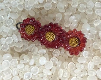 Vintage barrettes, sweet row of daisies, brown flowers with yellow center,vintage 1950s barrettes, d18