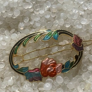 Vintage Hair Barrette , Enamel Cloisonne Barrette, Green  display picture 3