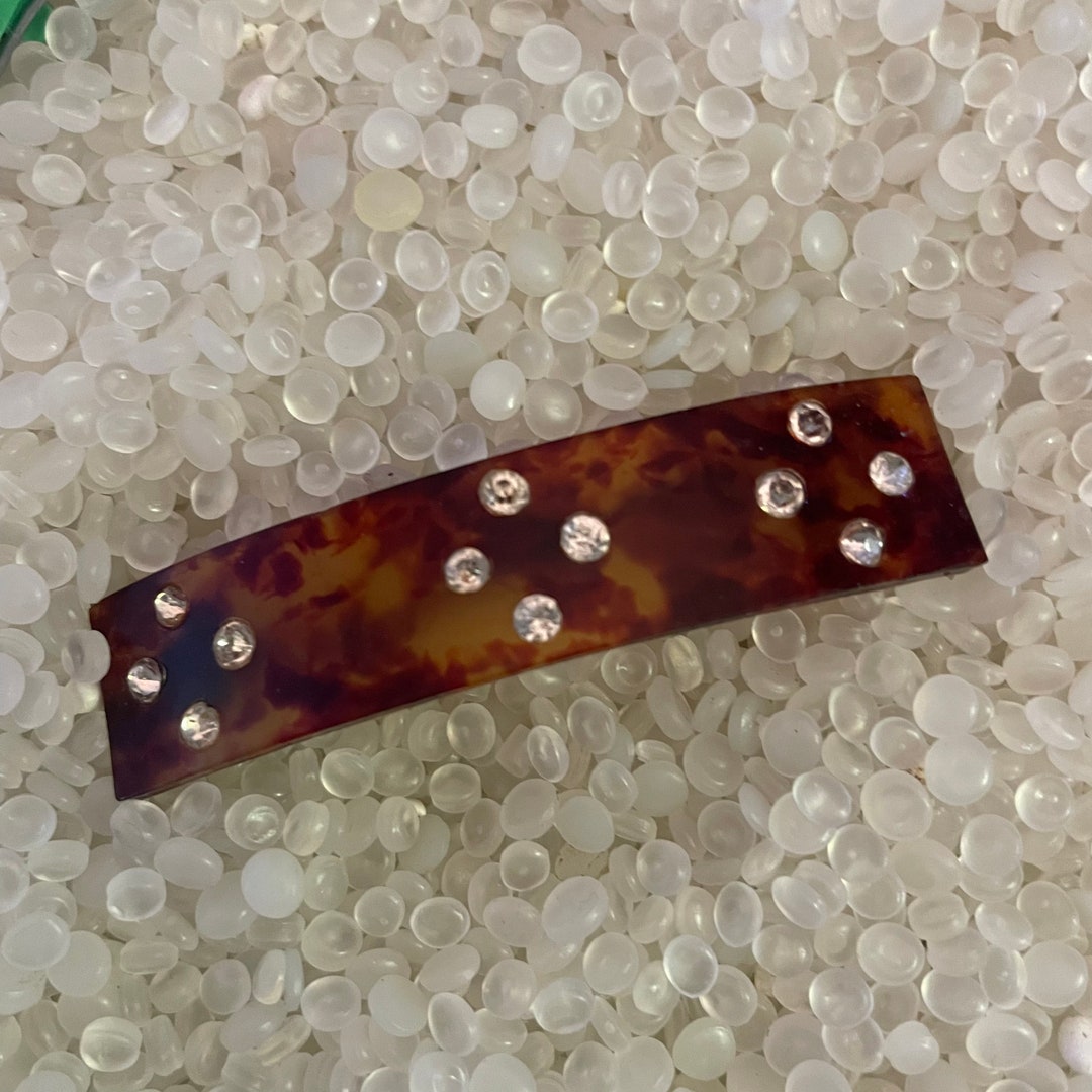 Rare 1930 Art Deco Hair Barrette Celluloid Tortoise Shell w Serious Rhinestones Vintage Art Deco Tortoise Shell Celluloid Fan Hair Comb with  main image 3
