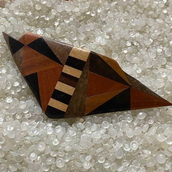 Vintage Barrette, Vintage 1970 Barrette, Inlaid Wood, Wood 