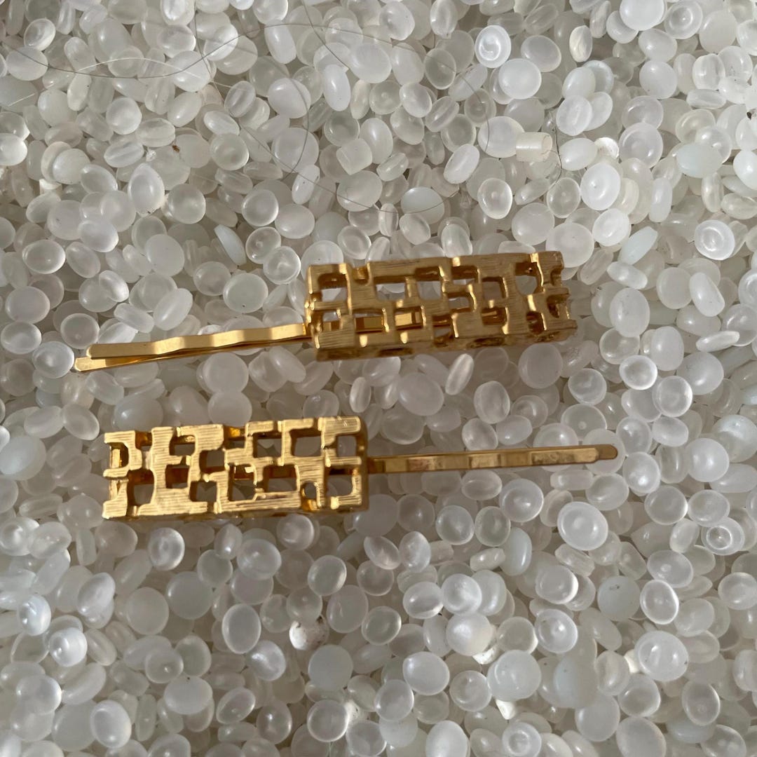 Vintage Hair Barrette , Gold Metal Texture Bobby Pins , Gold Tone ...