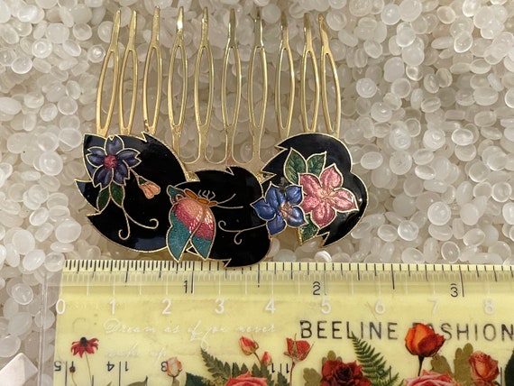 Lovely Vintage Cloisonne Hair Comb butterfly  Dec… - image 3