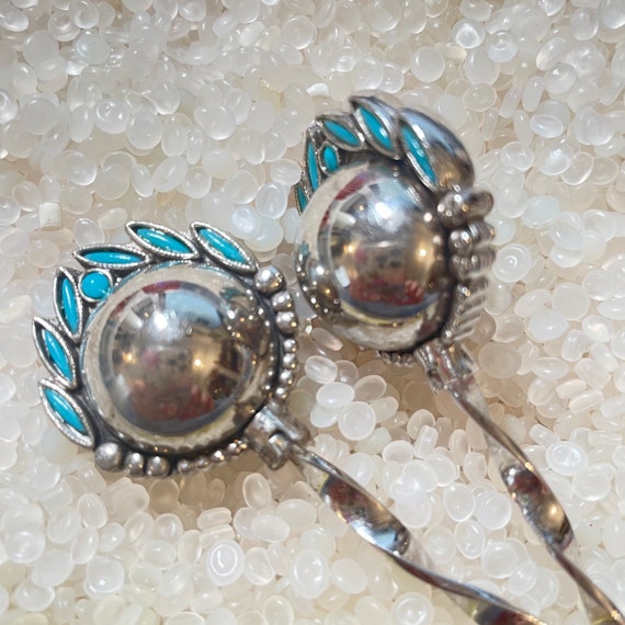 vintage sticks,rare pair ,silver with  turquoise … - image 3