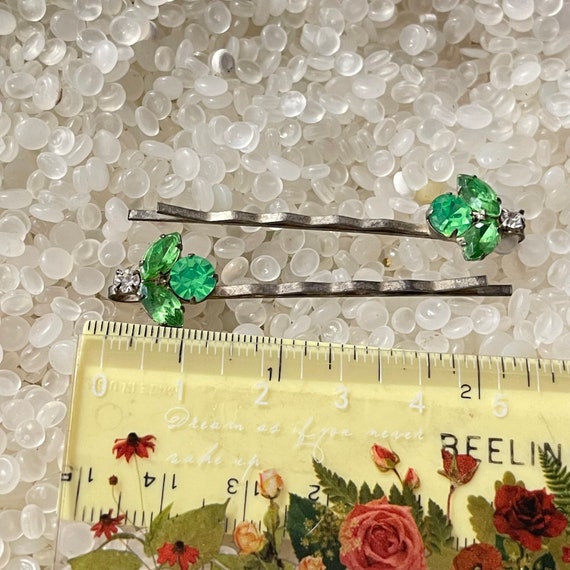 Vintage Bobby Pin , Art Deco Style ,green Gem Stones  display picture 3