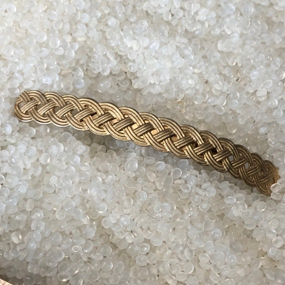 vintage barrette, gold tone .metal  braid, gold  b