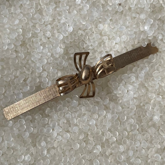 vintage barrette , gold tone metal barrette, knot… - image 1