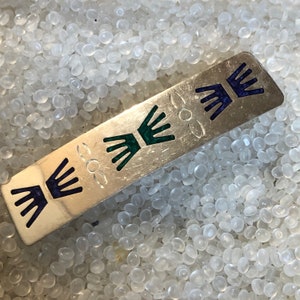 Mexican silver barrette , vintage barrette,Mayan inspired, vintage barrette,turquoise and royal blue stones,  crushed stones,