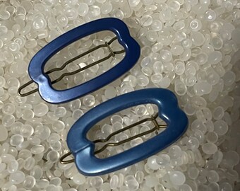 vintage barrette, blue  barrette,matching  pair,infinity shape ,