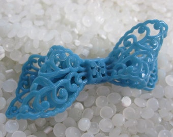 vintage barrette ,vintage 1940s barrette,blue open lace, delicate molded bow intricate ribbon, T