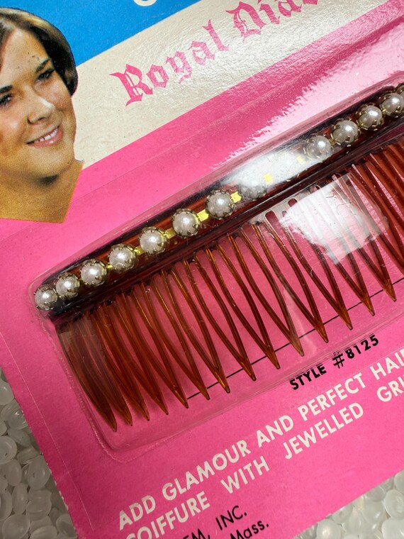 vintage hair comb, silver knobs,brown comb base, … - image 2