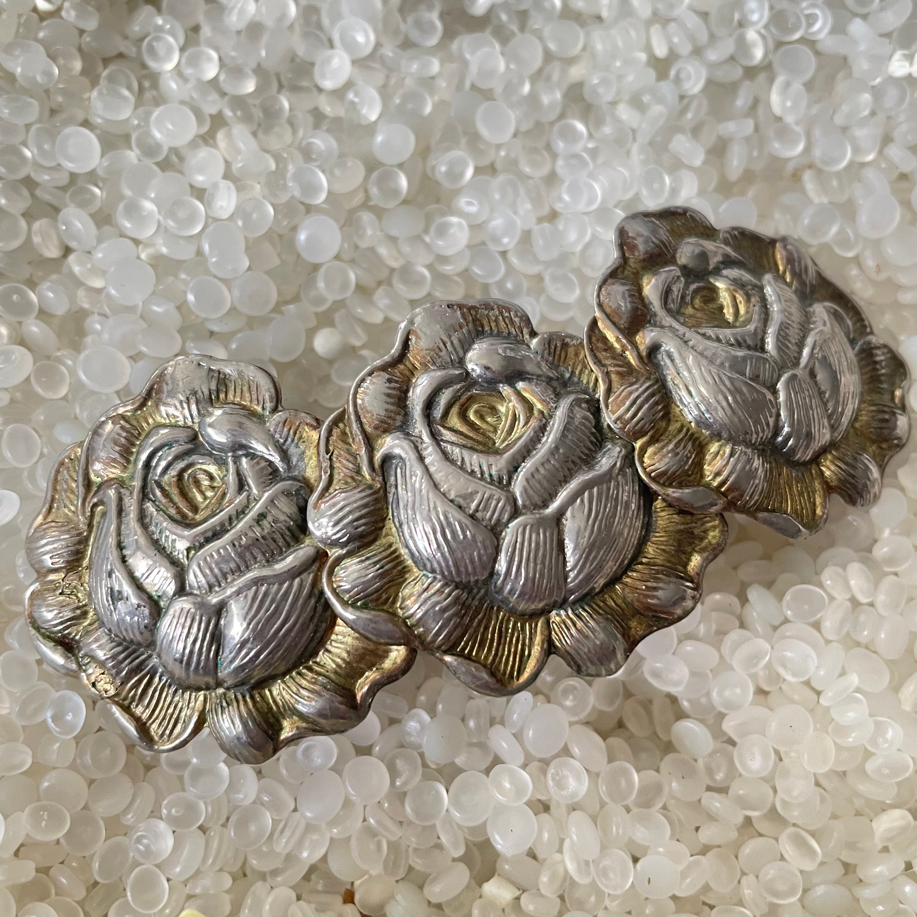 Rose Barrette, Molded Roses, Vintage Barrette, Pressed Metal