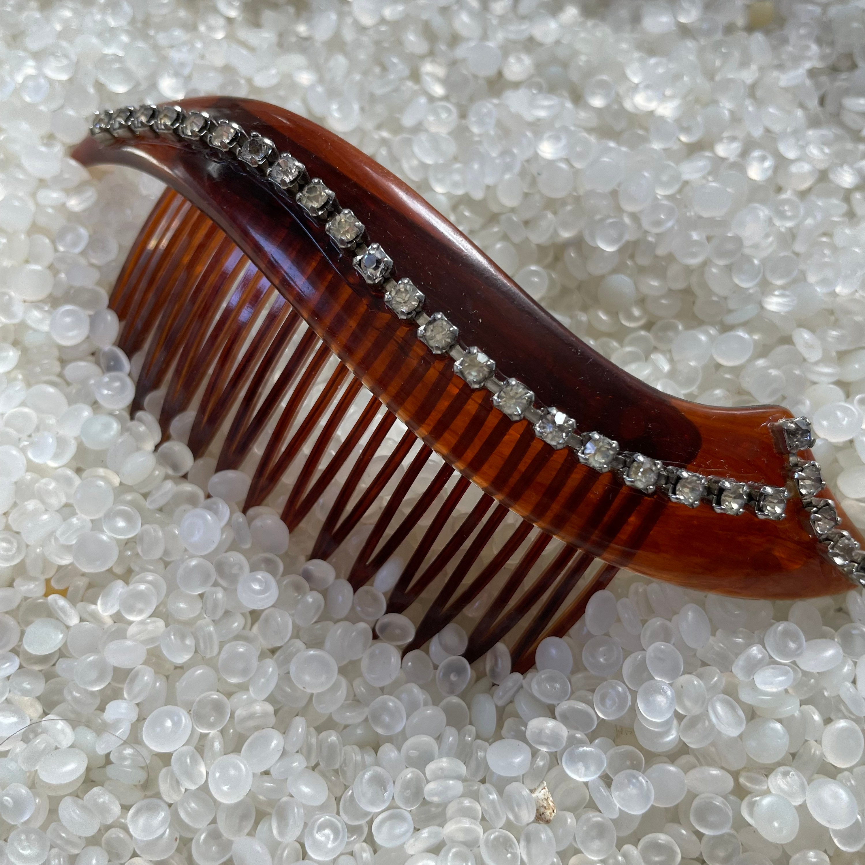 Vintage Hair Comb With Rhinestones Tortoiseshell Comb  display picture 2