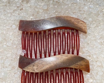 Vintage hair combs,  rair pair,wood   look