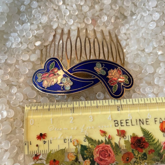 Vintage Cloisonne Hair Comb,royal blue  comb,  De… - image 3