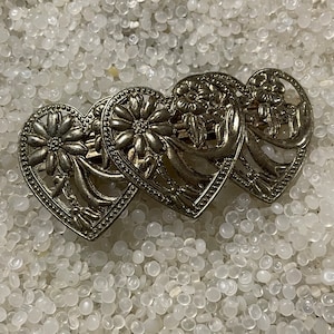 Vintage Gold Tone Filigree Heart Barrette - 1980s