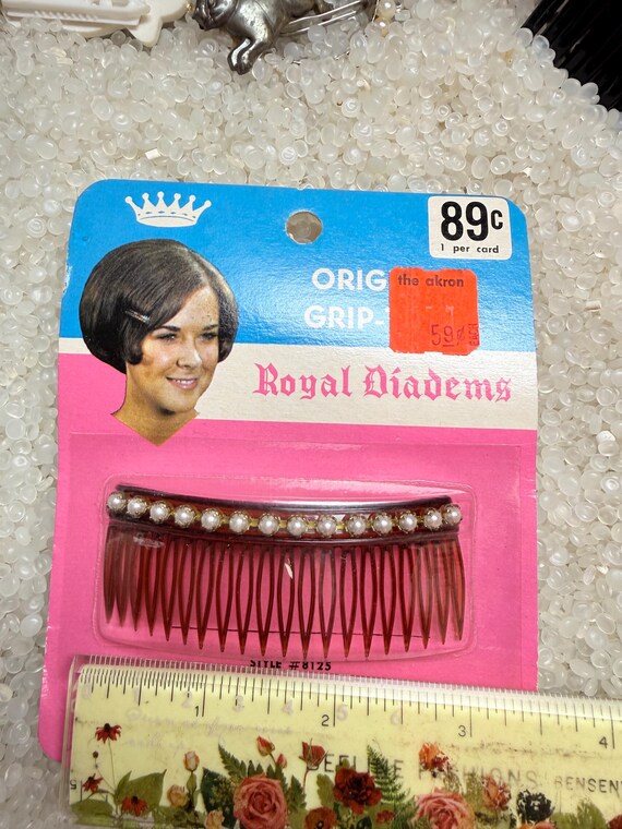 vintage hair comb, silver knobs,brown comb base, … - image 5