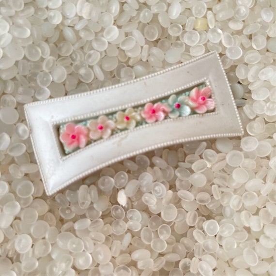 vintage hair barrette,  white flower barrette, wi… - image 1