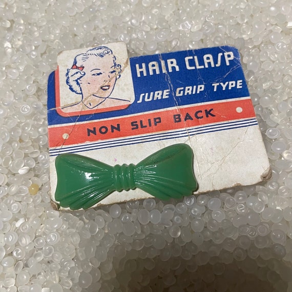 vintage barrette, green bow, 1930, 1940 hair Barre