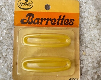 retro barrettes, yellow hair slide, vintage 1970s, Goody barrettes, new old stock,