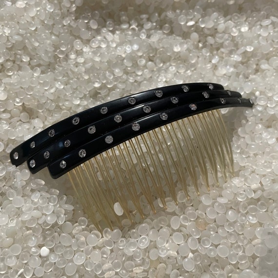 vintage hair comb, Black with rhinestones, vintag… - image 6