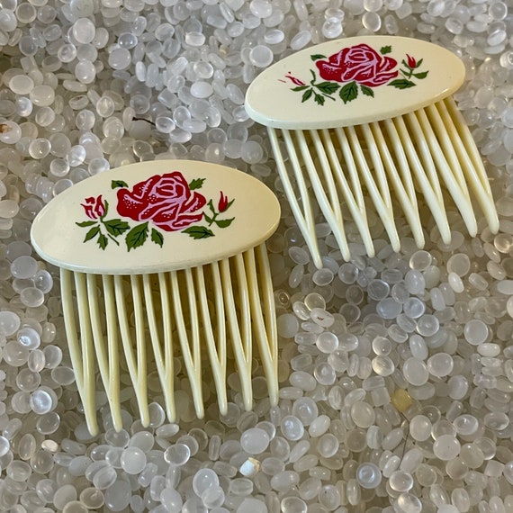 Vintage comb, ivory color comb , vintage painted … - image 1