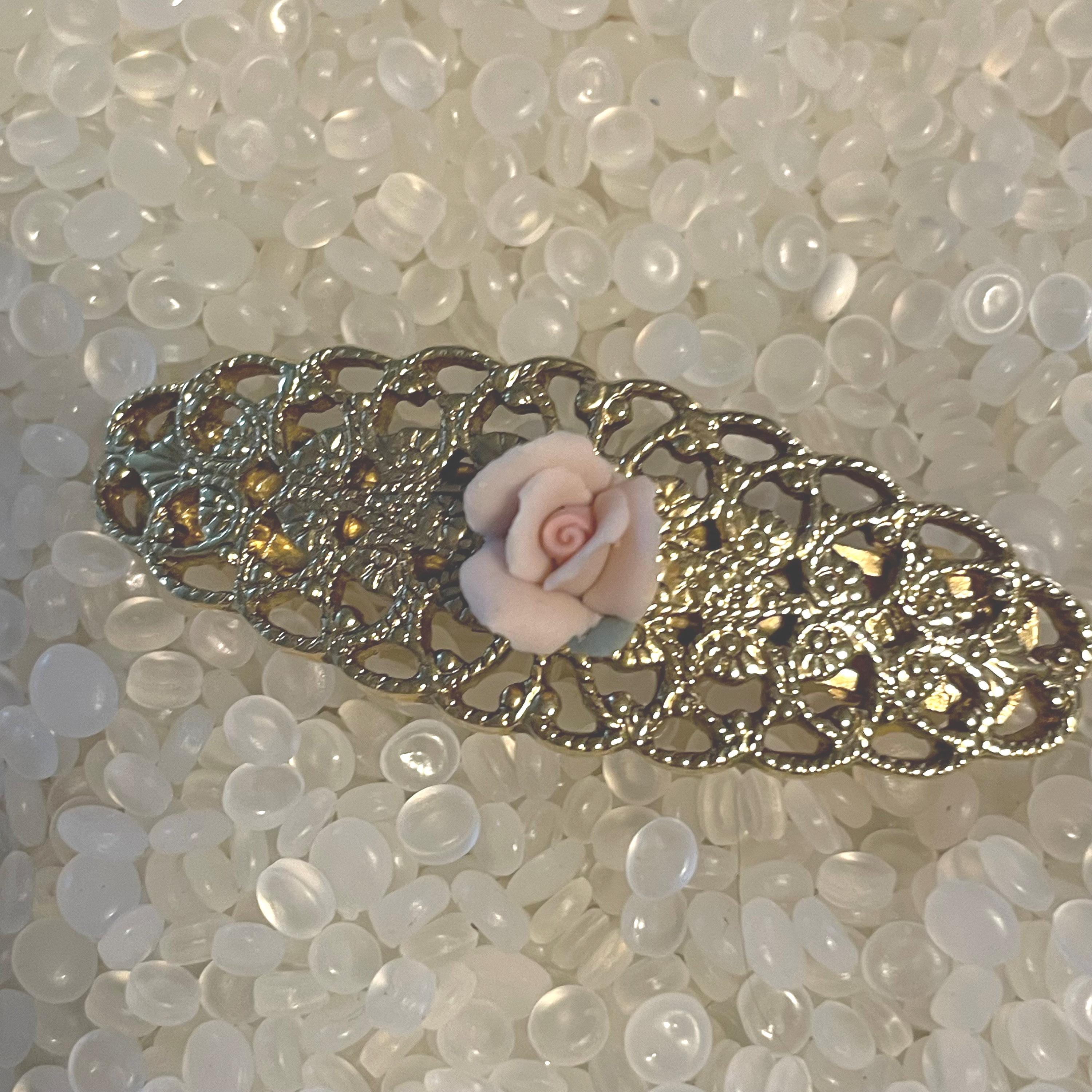 Vintage Barrette, Gold Barrette With a Porcelain Rose, Pink  display picture 2