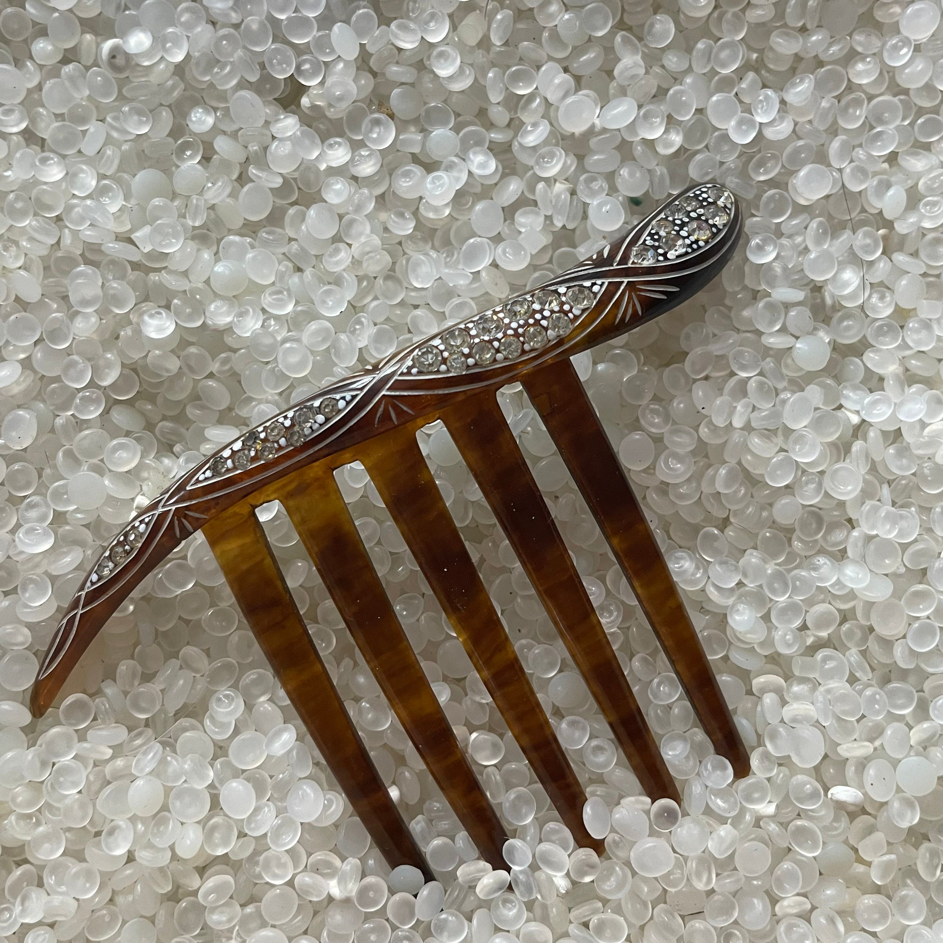 Vintage Hair Comb, Embedded Rhinestone,silver Paint  display picture 3