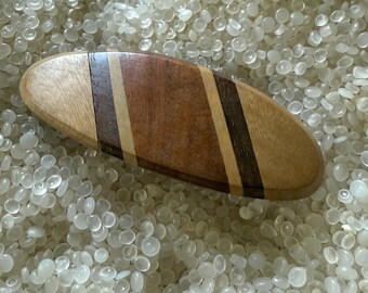 Vintage Inlaid Wood Hair Barrette Vintage Barrette, Vintage 1970 Barrette, Inlaid Wood, Wood  main image 2