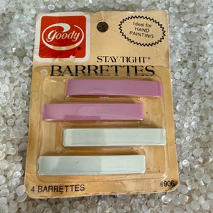 Vintage barrettes, 1975 retro barrette, yellow and blue , thin barrette, paintable barrette,Goody stay tight