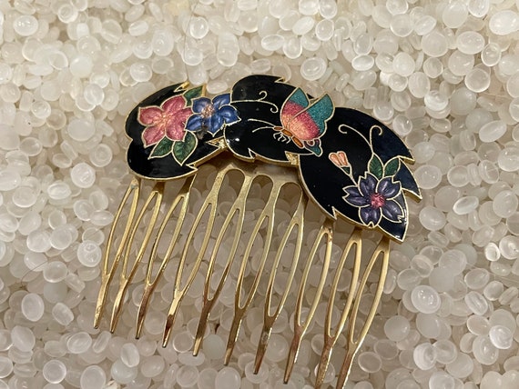 Lovely Vintage Cloisonne Hair Comb butterfly  Dec… - image 1