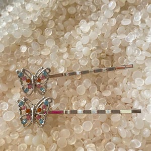vintage barrette,butterfly hair pins,  vintage hair clips, retro bobby pins, jeweled butterfly, colorful rhinestones