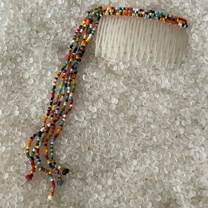 Vintage barrette, seed beads, rainbow beads, hand beaded, tail of beads ,beaded comb,mk9