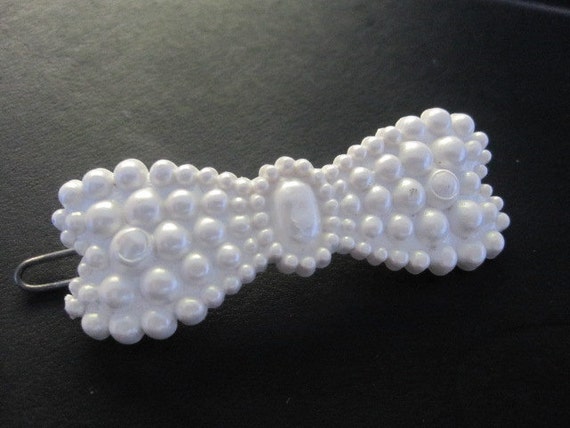 vintage barrette, bubble bow, soft white, vintage… - image 1