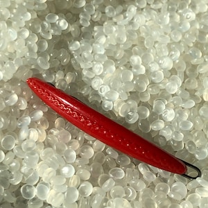 vintage hair barrette, slender barrette , red thin barrette, ridge center,