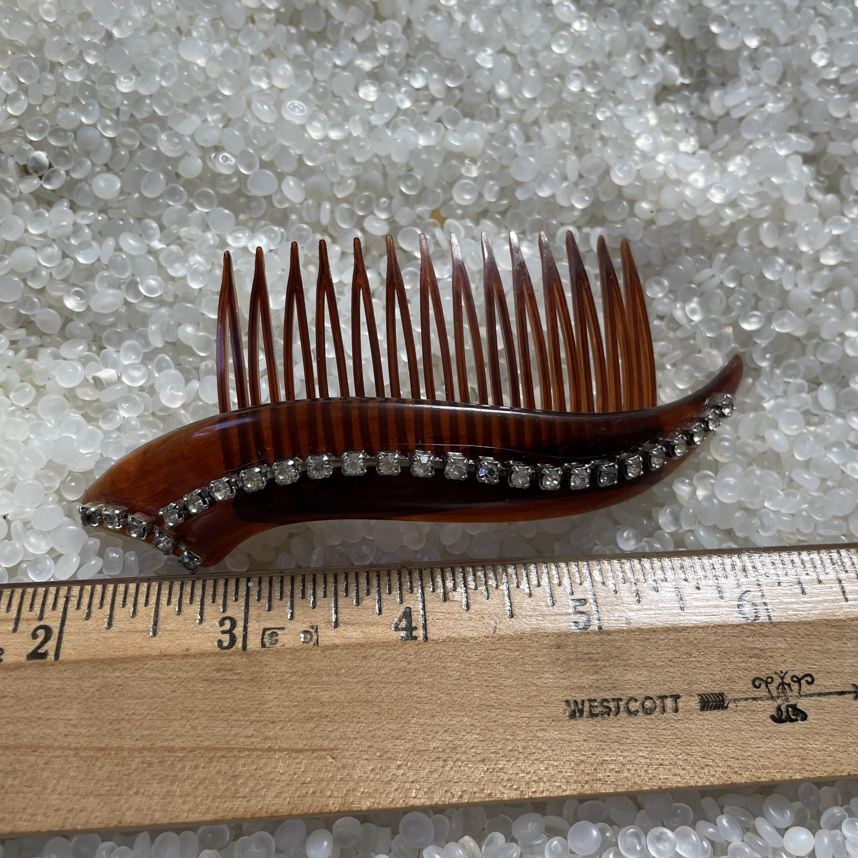 F. & Co. Vintage  Hair Comb As Is 3 In Platinum Tortoiseshell Rhinestones Retro Large Victorian Tortoiseshell Hair Comb With Gold  main image 2