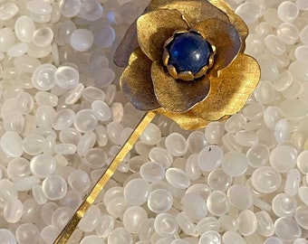 vintage gold Haarnadel. Gold Rose mit marineblauer Perle, vintage 1960er Haarnadel