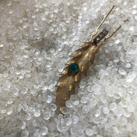 vintage rhinestone and emerald stone hair pin , h… - image 3