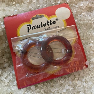 Vintage hair barrettes , RARE in original package, large circles, tortoiseshell color, plastic barrette , vintage 1960
